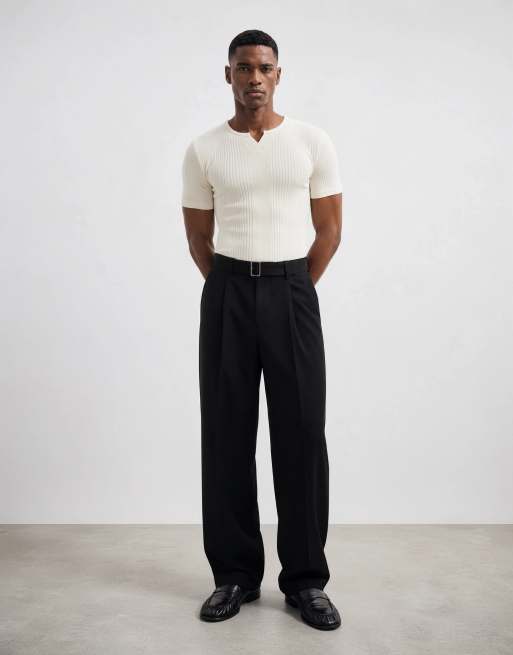 ASOS DESIGN - Muscle fit geribbeld net T-shirt met inkeping in de hals in crème, 14 van 14
