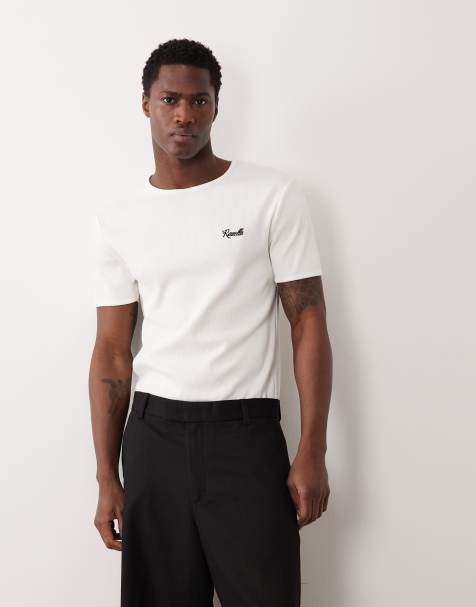 ASOS DESIGN - Muscle fit geribbeld T-shirt van superzware stof met geborduurde bloemen in wit - view 1