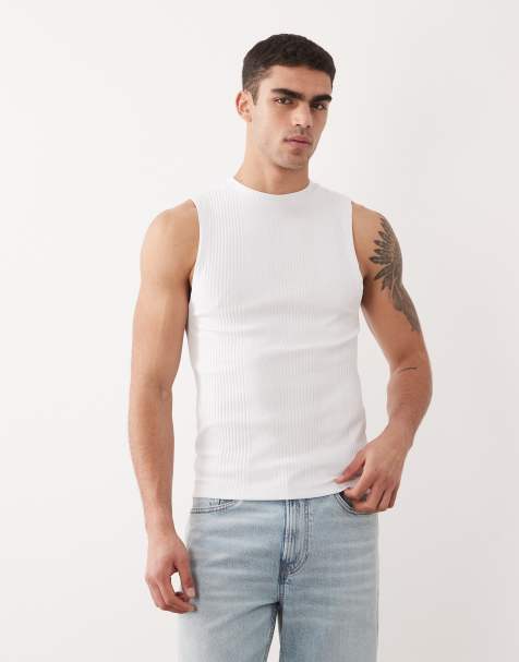 ASOS DESIGN - Muscle fit geribbelde tanktop met textuur in wit - view 1