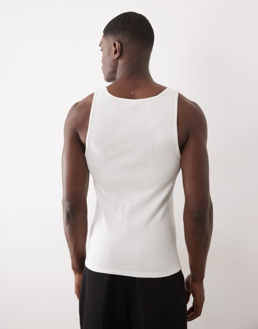 ASOS DESIGN - Muscle fit hemd met brede ribbels in wit, 5 van 5