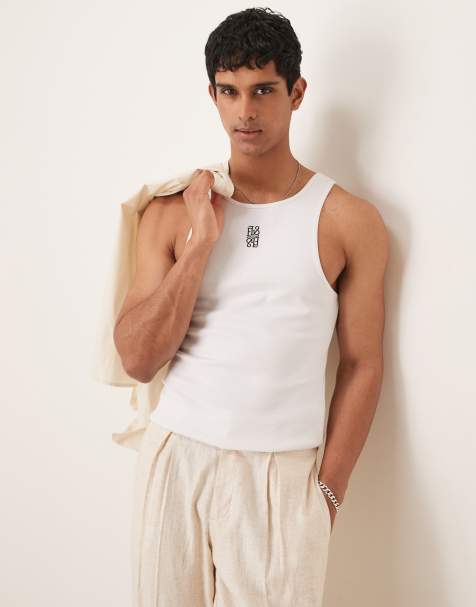 ASOS DESIGN - Muscle fit hemdje van 300gsm zware stof met geborduurd logo in wit - view 1