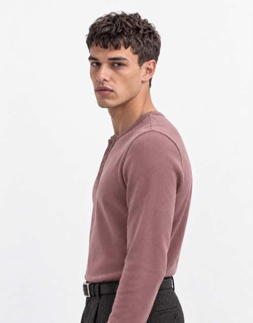 ASOS DESIGN muscle fit henley in pink, 8 of 8