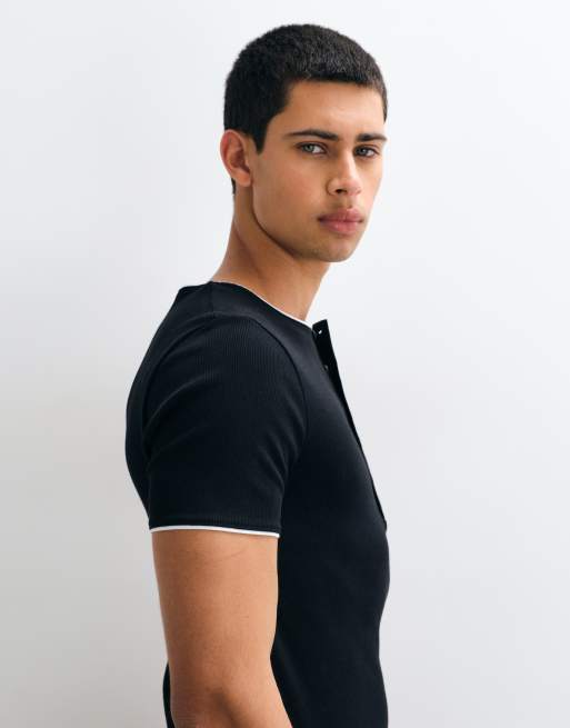 ASOS DESIGN muscle fit henley t-shirt in black, 5 of 5