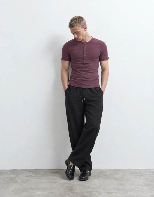 ASOS DESIGN muscle fit henley t-shirt in burgundy, 6 of 10