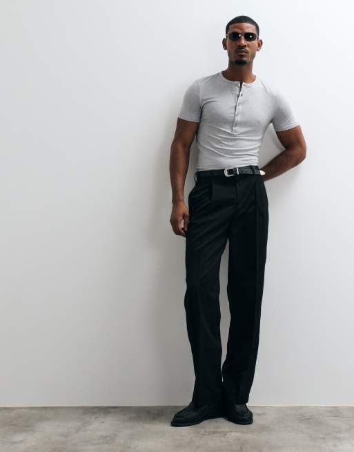 ASOS DESIGN muscle fit henley t-shirt in grey marl, 2 of 5