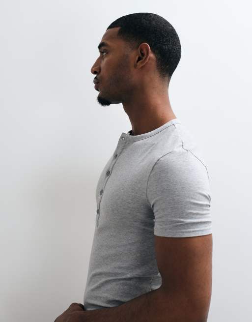ASOS DESIGN muscle fit henley t-shirt in grey marl, 4 of 5
