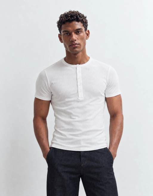 ASOS DESIGN muscle fit henley t-shirt in white rib, 7 of 10