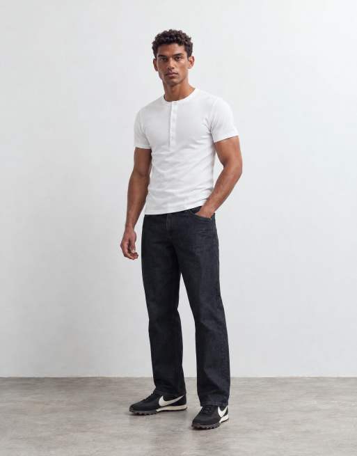 ASOS DESIGN muscle fit henley t-shirt in white rib, 8 of 10