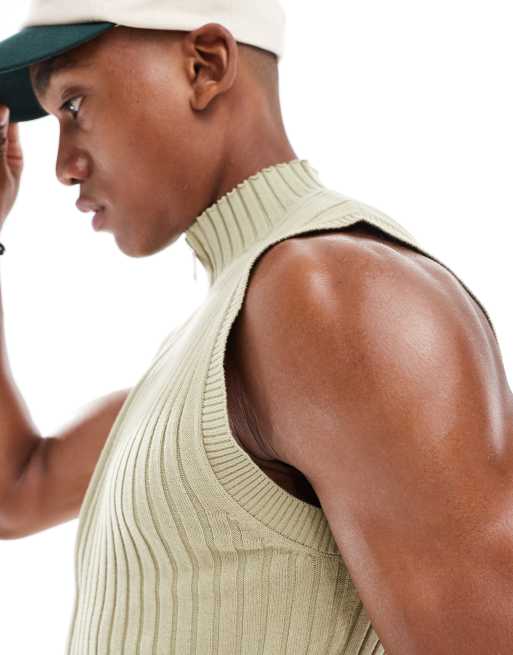 ASOS DESIGN muscle fit high neck knit sleeveless zip up vest in