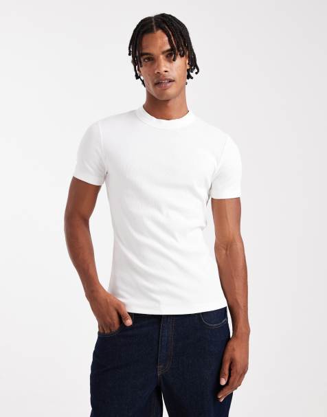 ASOS DESIGN muscle fit high neck rib t-shirt in white - view 1