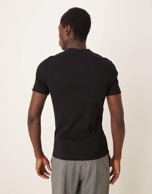 ASOS DESIGN muscle fit high neck ribbed t-shirt in black, 3 of 5