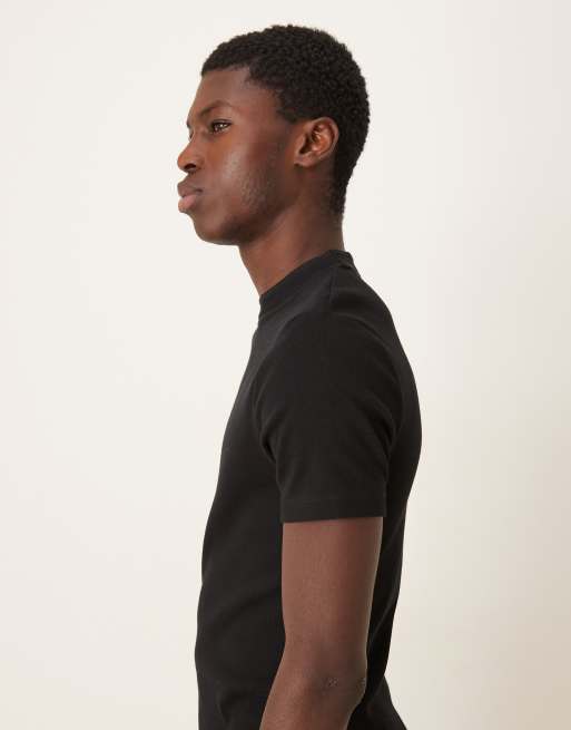 ASOS DESIGN muscle fit high neck ribbed t-shirt in black, 4 of 5