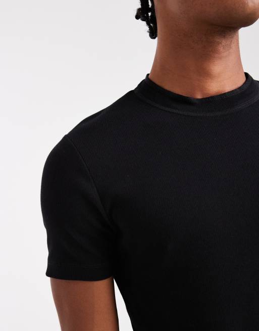 ASOS DESIGN muscle fit high neck ribbed t-shirt in black