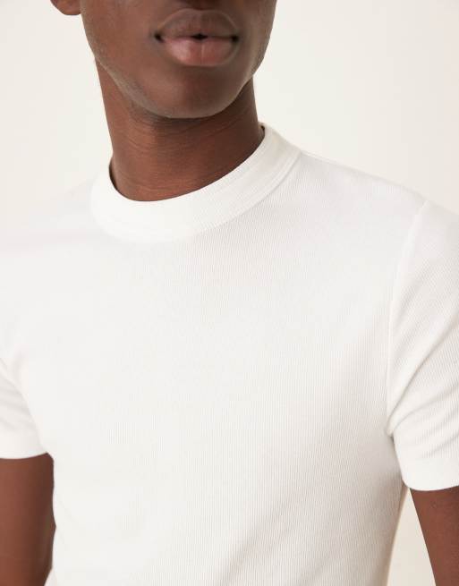 ASOS DESIGN muscle fit high neck ribbed T-shirt in white