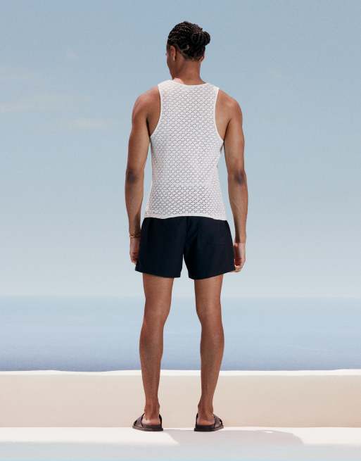 ASOS DESIGN muscle fit high scoop neck open crochet tank top in white