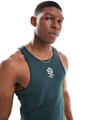 Asos Design Muscle Fit High Scoop Tank Top With Chest Logo Embroidery
