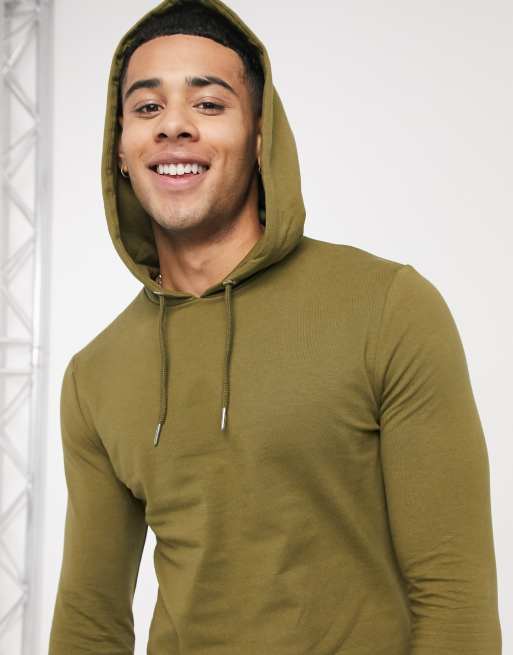 ASOS DESIGN Muscle fit hoodie met lange pasvorm in groen MGREEN ASOS