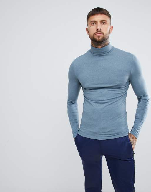 ASOS DESIGN - Muscle fit jersey coltrui met lange mouwen in blauw
