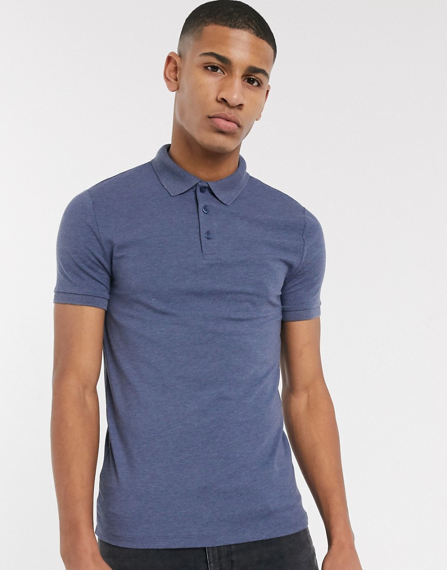 ASOS DESIGN muscle fit jersey polo in blue marl