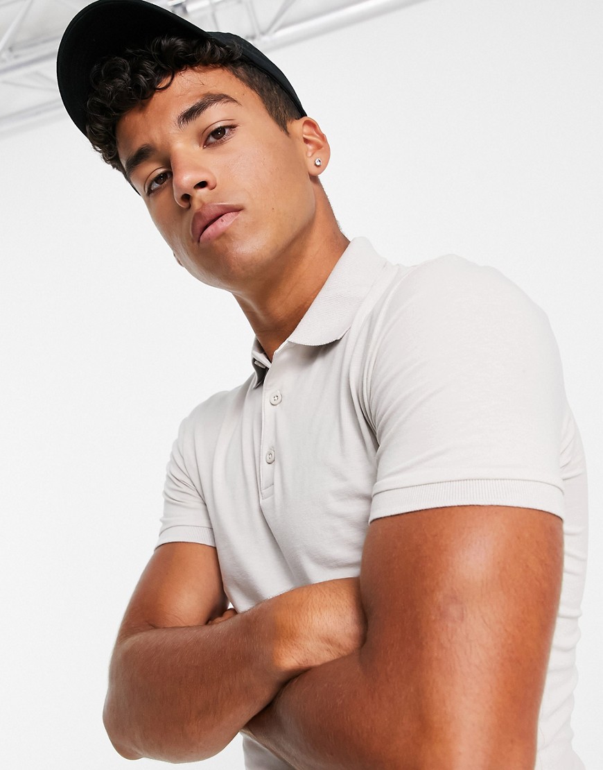 Asos Design Muscle Fit Jersey Polo In Cream - Beige-Neutral