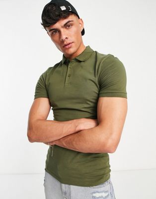 ASOS DESIGN muscle fit jersey polo in khaki