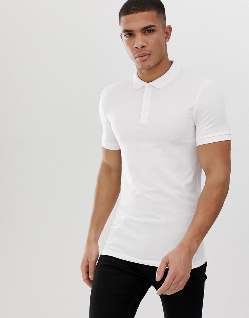 ASOS DESIGN muscle fit jersey polo in white