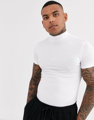 ASOS DESIGN muscle fit jersey roll neck in white | ASOS