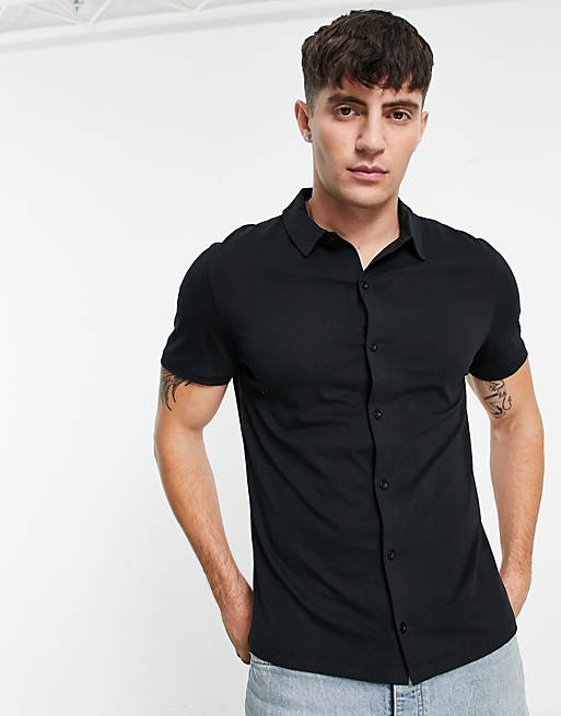 ASOS DESIGN muscle fit jersey shirt in black | ASOS