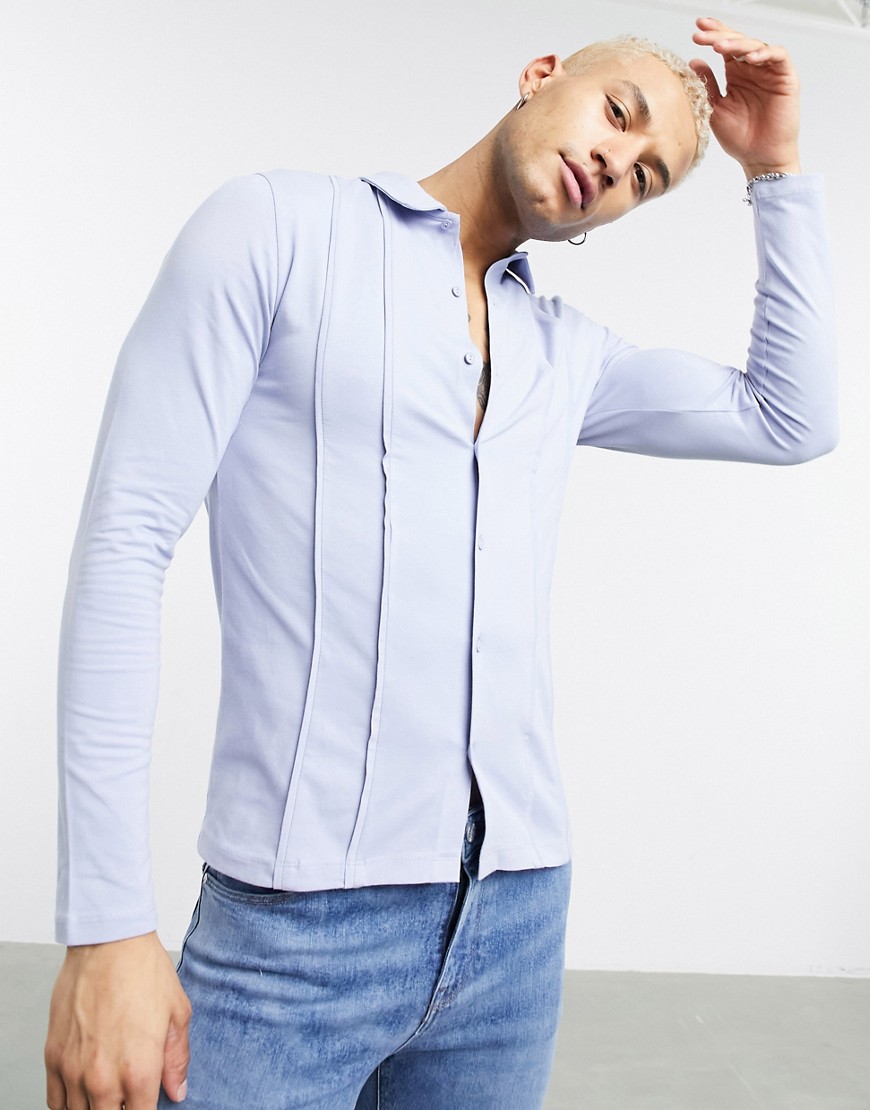 ASOS DESIGN muscle fit jersey shirt with pipping detail in light blue