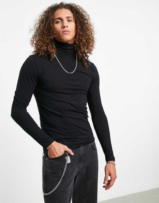 ASOS DESIGN - Muscle fit jersey T-shirt met col in zwart