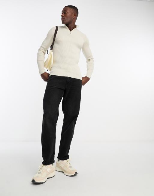 ASOS DESIGN muscle fit knit essential 1/4 zip sweater in oatmeal, 4 of 4