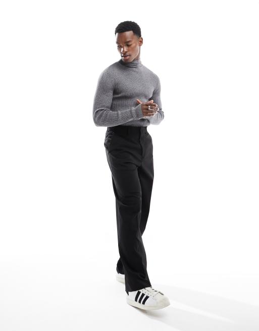 ASOS DESIGN muscle fit knit essential rib turtleneck sweater in gray twist, 2 of 4