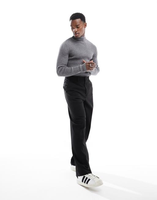 ASOS DESIGN muscle fit knit essential rib turtleneck sweater in gray twist