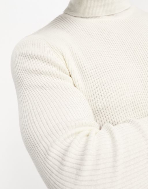 ASOS DESIGN muscle fit ribbed turtle neck sweater in white