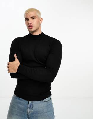 ASOS DESIGN muscle fit knit essential turtle neck sweater in black