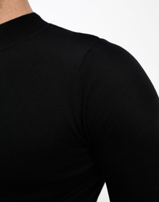 ASOS DESIGN muscle fit knit essential turtle neck sweater in black