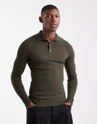 Asos Design Muscle Fit Knit Textured Polo In Blue