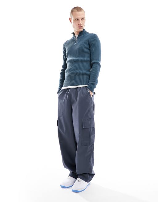 ASOS DESIGN muscle fit knitted essential 1/2 zip jumper in blue, 2 of 4