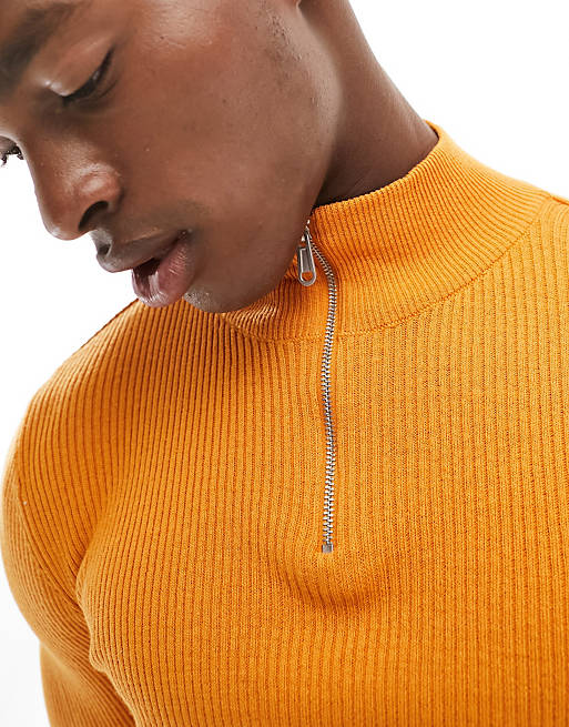 ASOS Design DESIGN knitted ribbed polo shirt in burnt orange