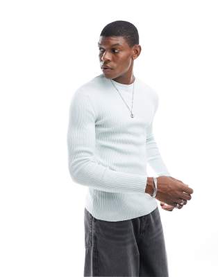 ASOS DESIGN muscle fit knitted essential rib jumper in blue