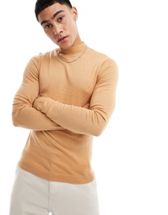 ASOS DESIGN muscle fit waffle knit jumper in oatmeal