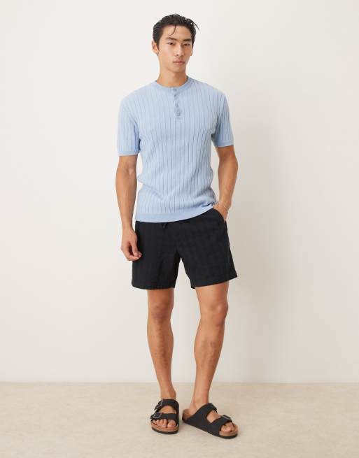 ASOS DESIGN muscle fit knitted henley neck t-shirt in light blue, 2 of 4