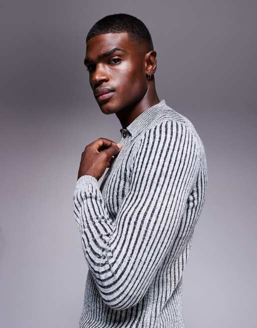 ASOS DESIGN muscle fit knitted plated rib polo shirt in grey, 4 of 5