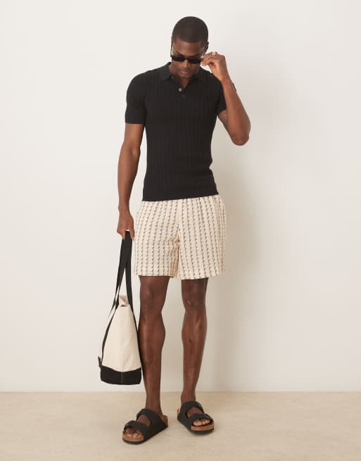 ASOS DESIGN muscle fit knit ribbed polo T-shirt in black