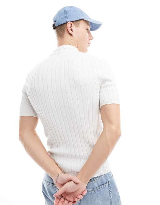 ASOS DESIGN muscle fit knitted rib turtle neck t-shirt in white, 3 of 4