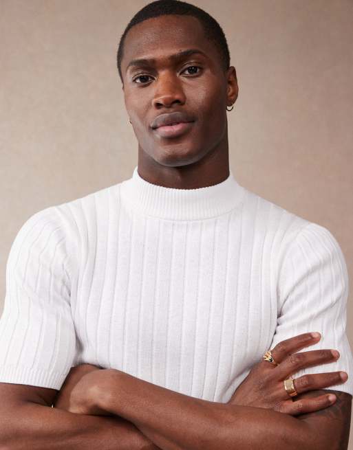 ASOS DESIGN muscle fit knitted rib turtle neck t-shirt in white, 2 of 4