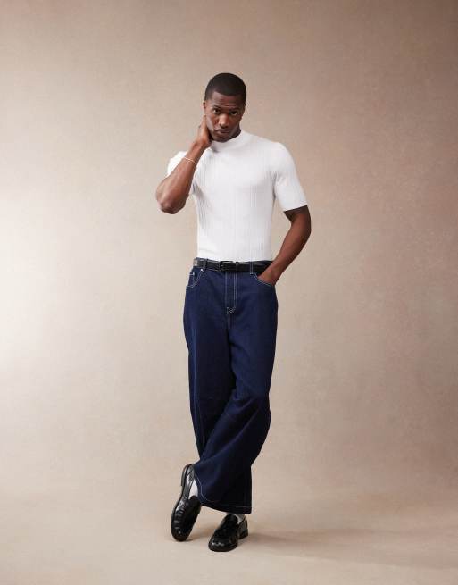 ASOS DESIGN muscle fit knitted rib turtle neck t-shirt in white, 4 of 4