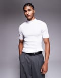 [ASOS DESIGN] ASOS DESIGN muscle fit knitted rib turtle neck t-shirt in white S WHITE