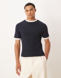 [ASOS DESIGN] ASOS DESIGN muscle fit knitted ringer t-shirt in navy L NAVY