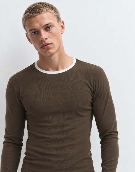 ASOS DESIGN Muscle Fit Langarm-Ringer-T-Shirt in Braun aus Ripp, 6 von 8